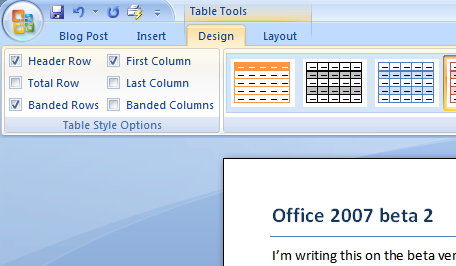 Microsoft office's table tools